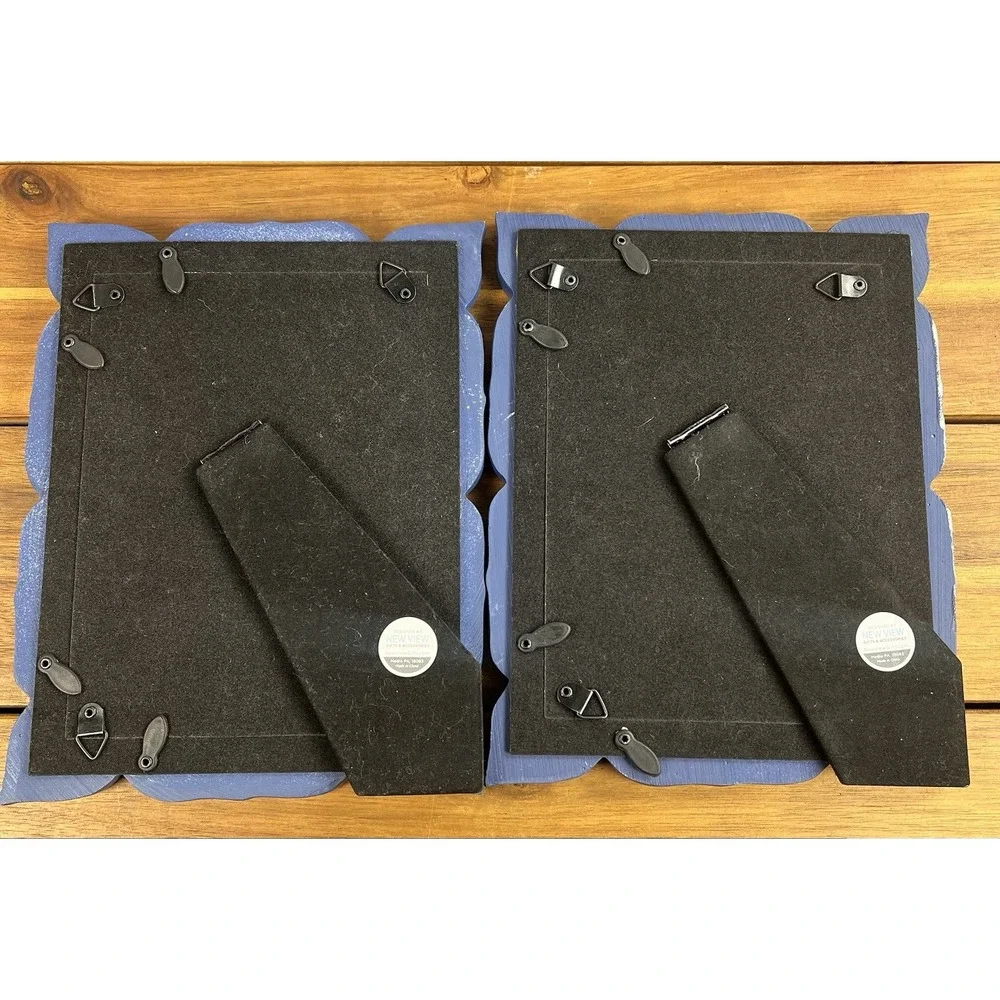 Pair of New View 5x7 Picture Frames Blue with Scandanavian Leaf Design NEW